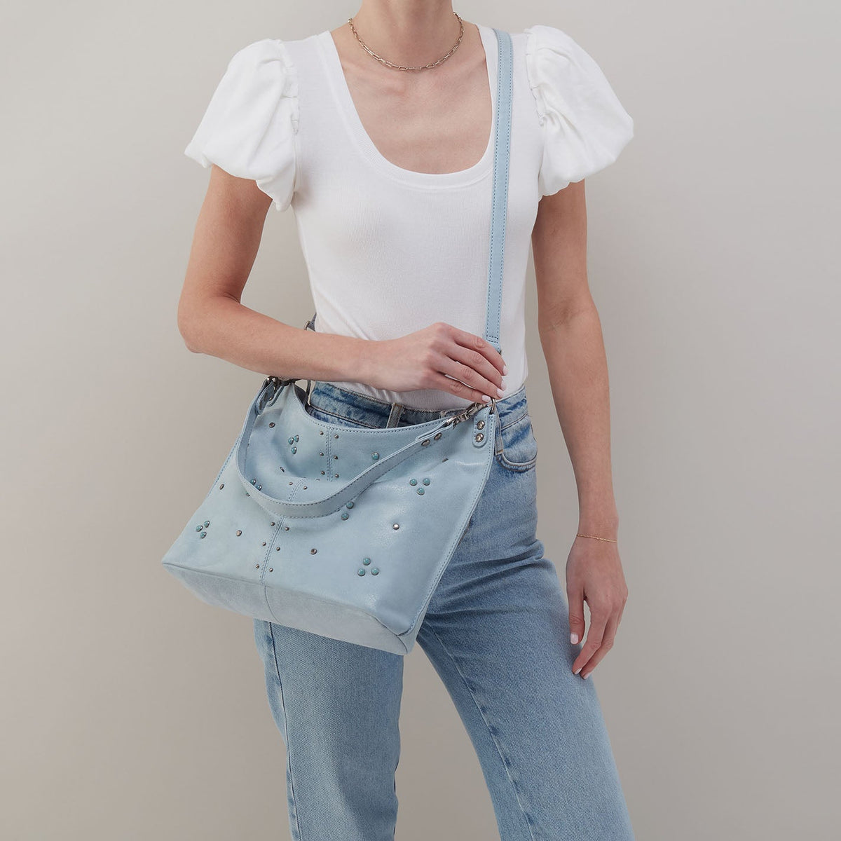 Pier Shoulder Bag In Buffed Leather - Sky | HOBO Sale