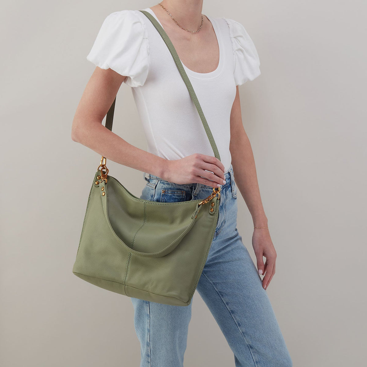 Pier Shoulder Bag In Pebbled Leather - Watercress | HOBO Deals