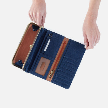Rachel Continental Wallet In Denim Fabric - Dark Denim | HOBO Classic