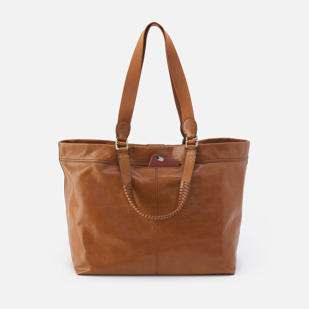 Romy Max Tote In Polished Leather - Truffle | HOBO Quality
