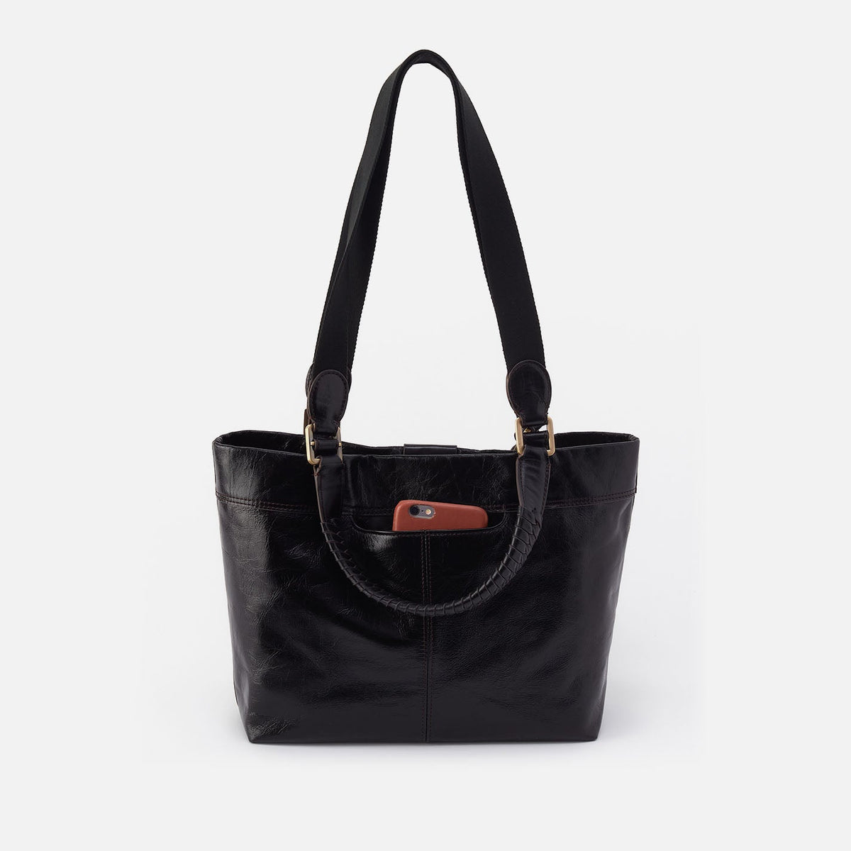 Romy Medium Tote In Polished Leather - Black | HOBO Deals