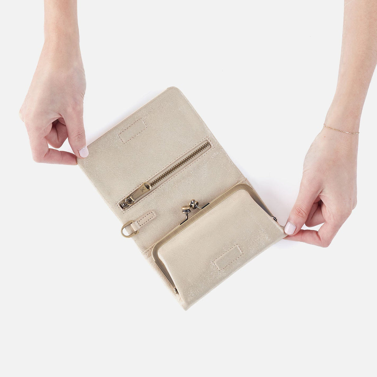 Ross Bead Wristlet In Metallic Leather - Sand Shimmer | HOBO Exclusive