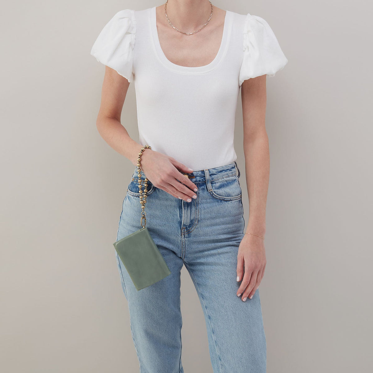 Ross Bead Wristlet In Polished Leather - Jade | HOBO Premium