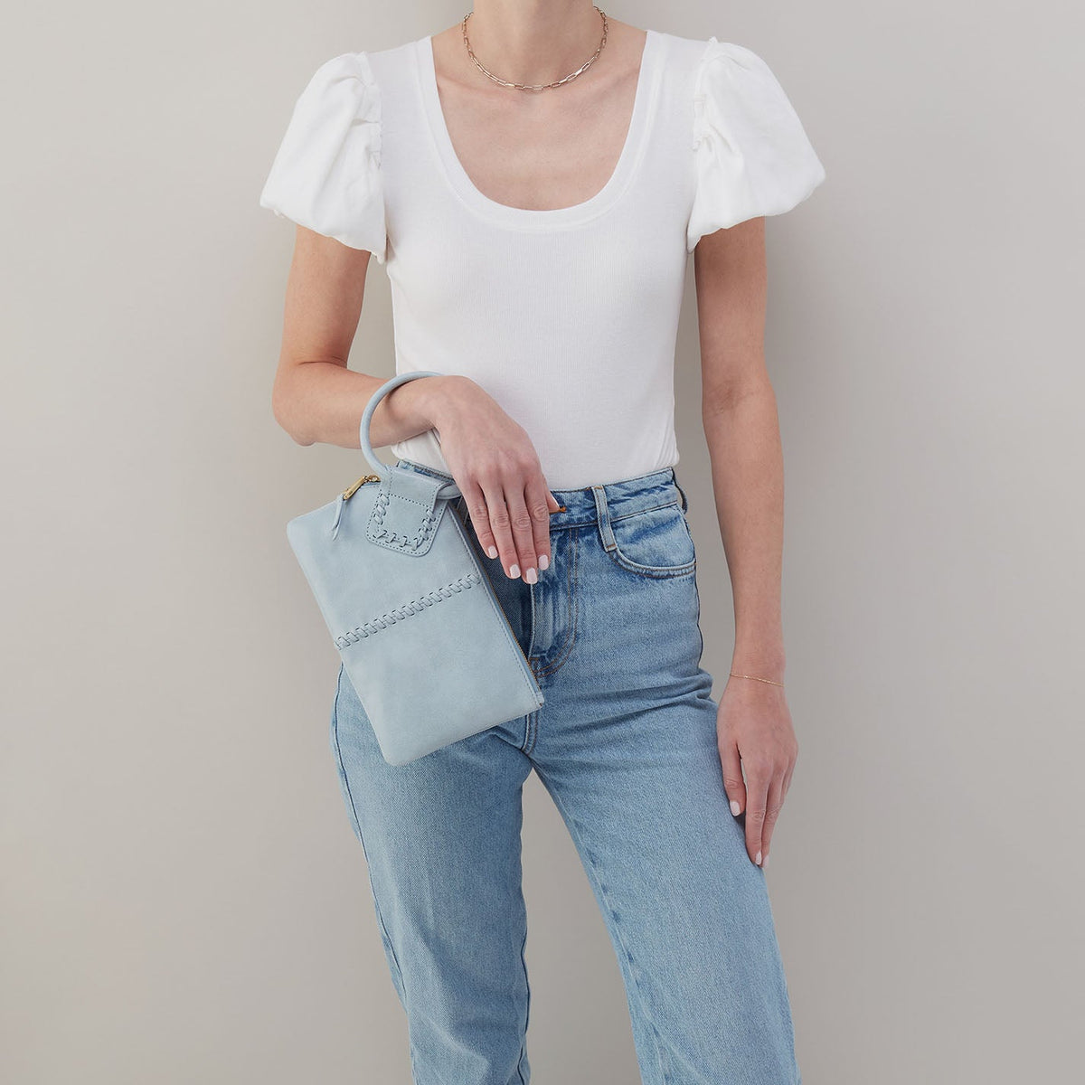 Sable Wristlet In Buffed Leather - Sky | HOBO Deals