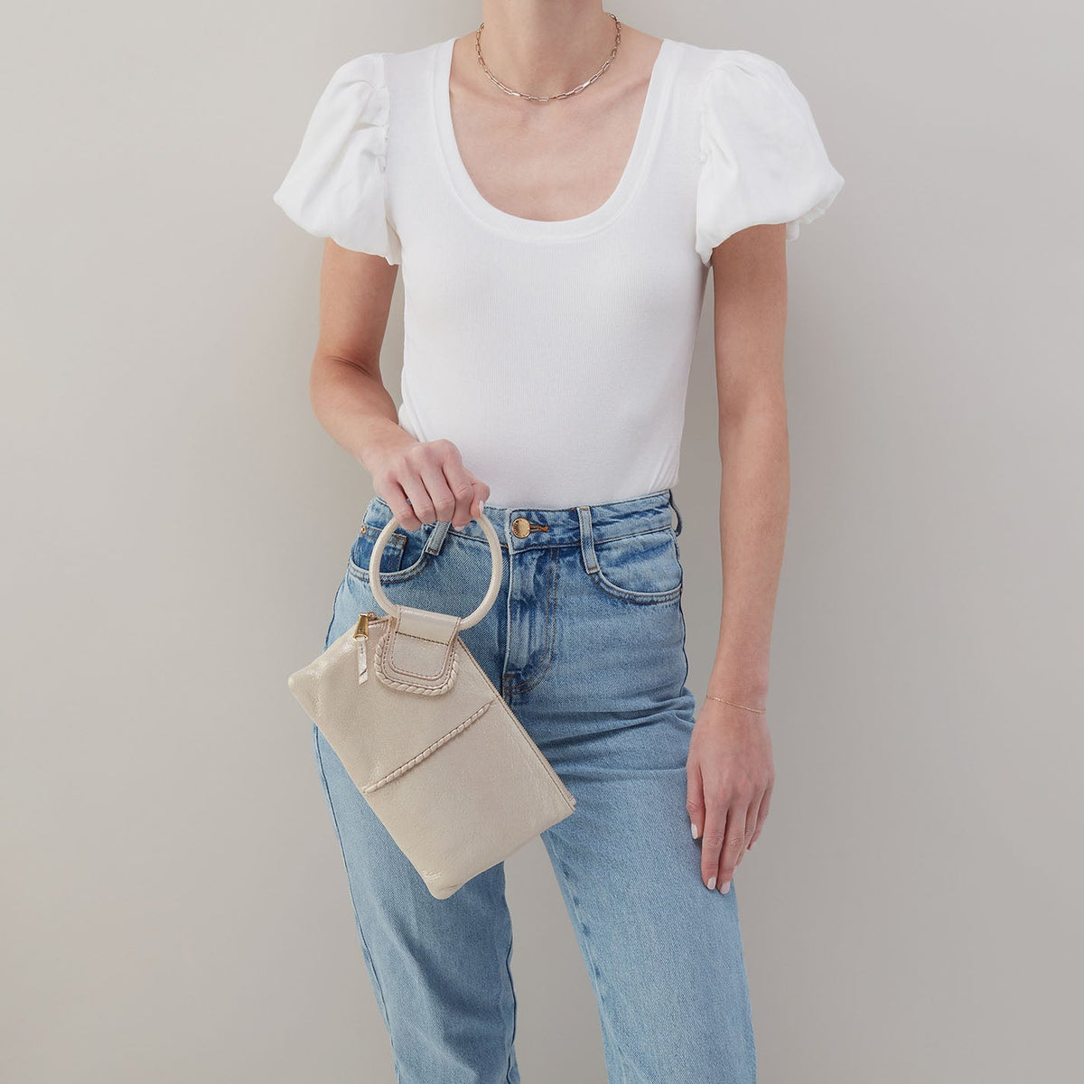 Sable Wristlet In Metallic Leather - Sand Shimmer | HOBO Value