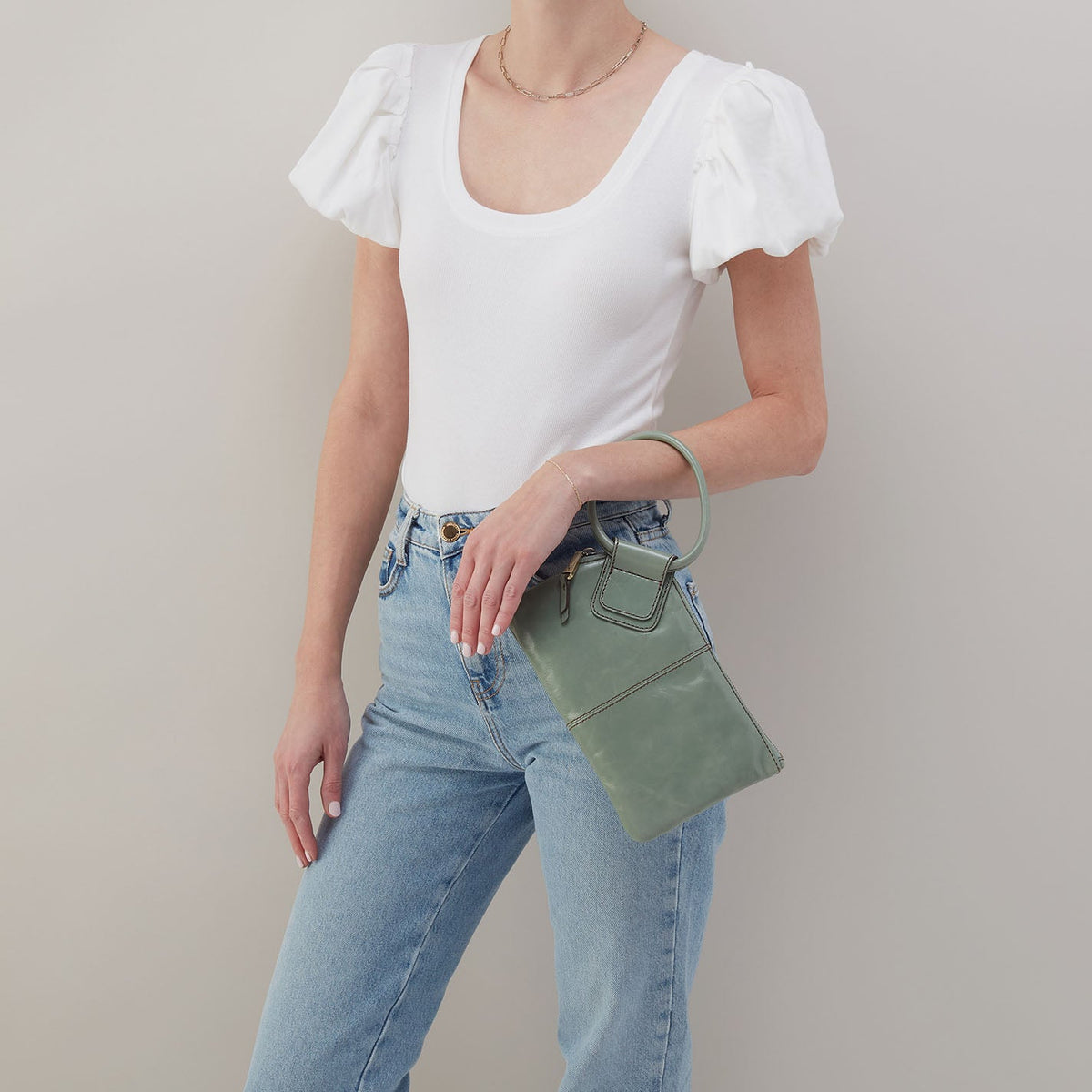 Sable Wristlet In Polished Leather - Jade | HOBO New