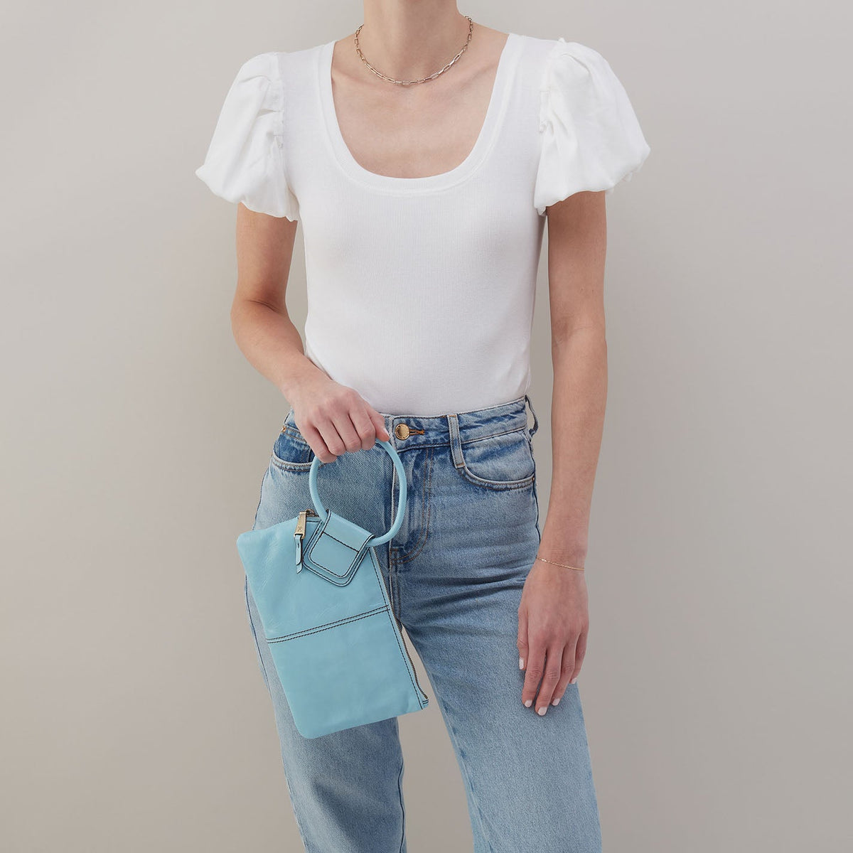 Sable Wristlet In Polished Leather - Stratosphere | HOBO Deals