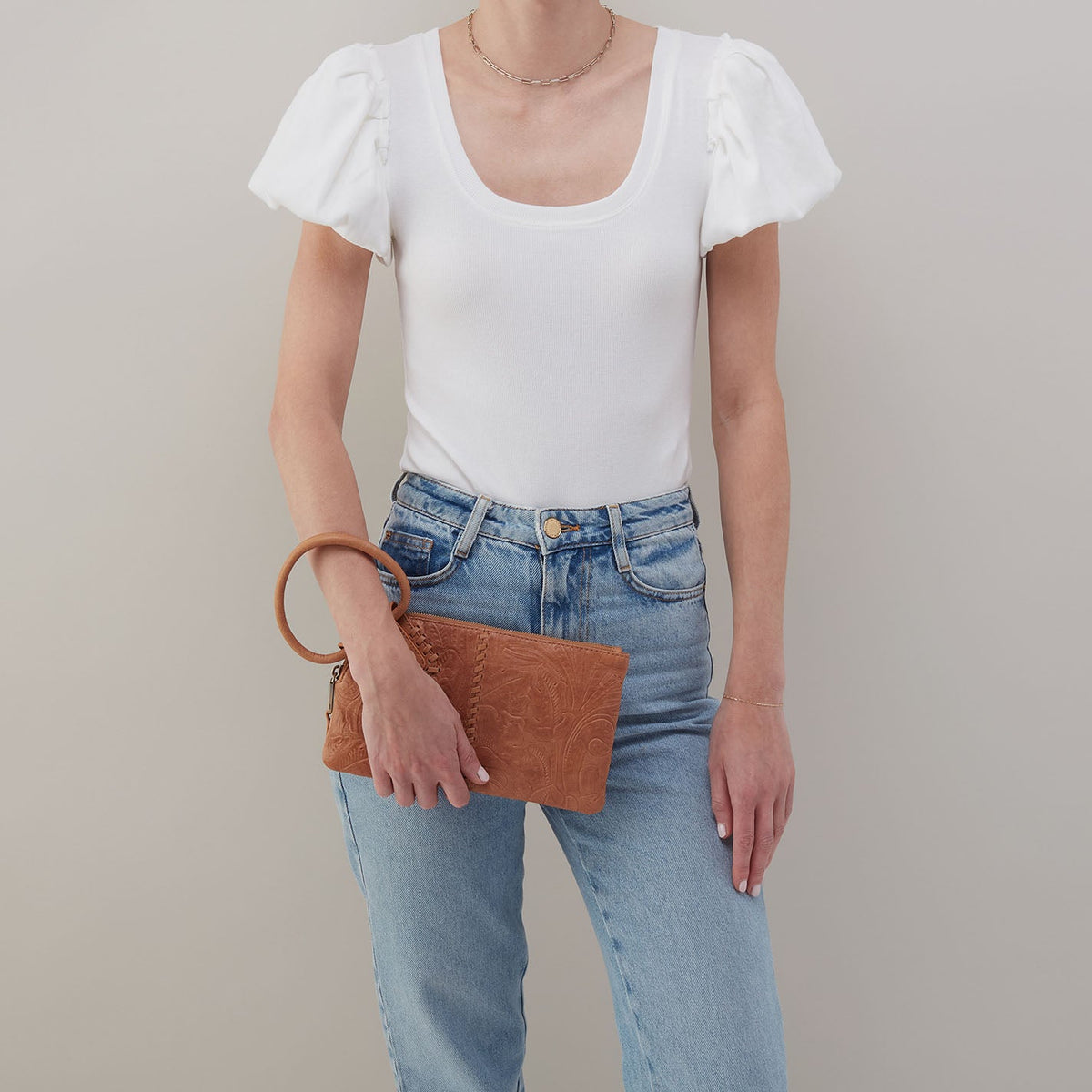 Sable Wristlet In Tooled Embossed Leather - Saddle Tooled Emboss | HOBO Premium