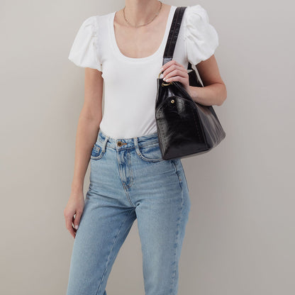 Seneca Shoulder Bag In Polished Leather - Black | HOBO Everyday
