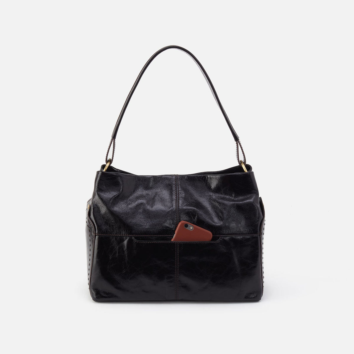 Seneca Shoulder Bag In Polished Leather - Black | HOBO Everyday