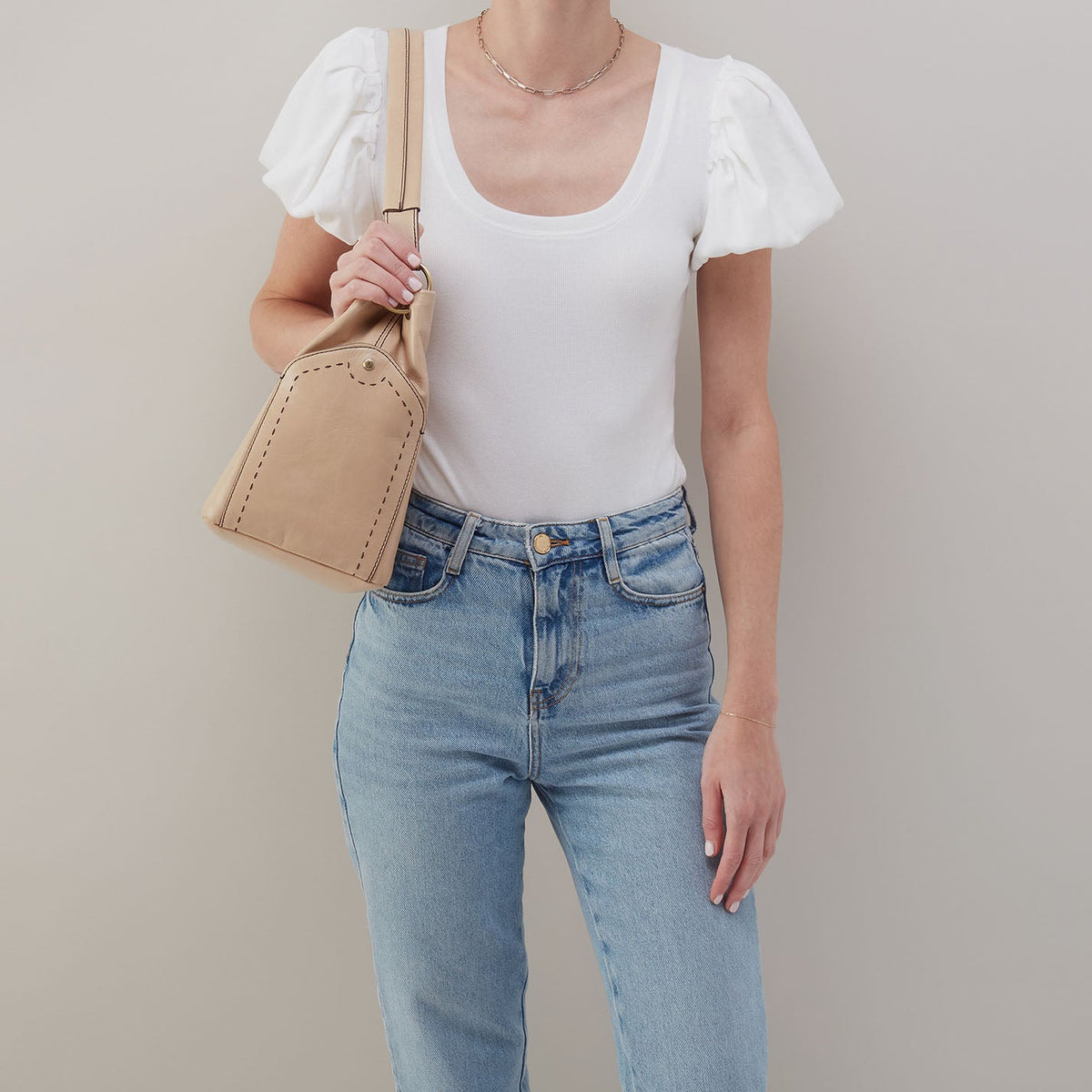 Seneca Shoulder Bag In Polished Leather - Sand | HOBO Recommended