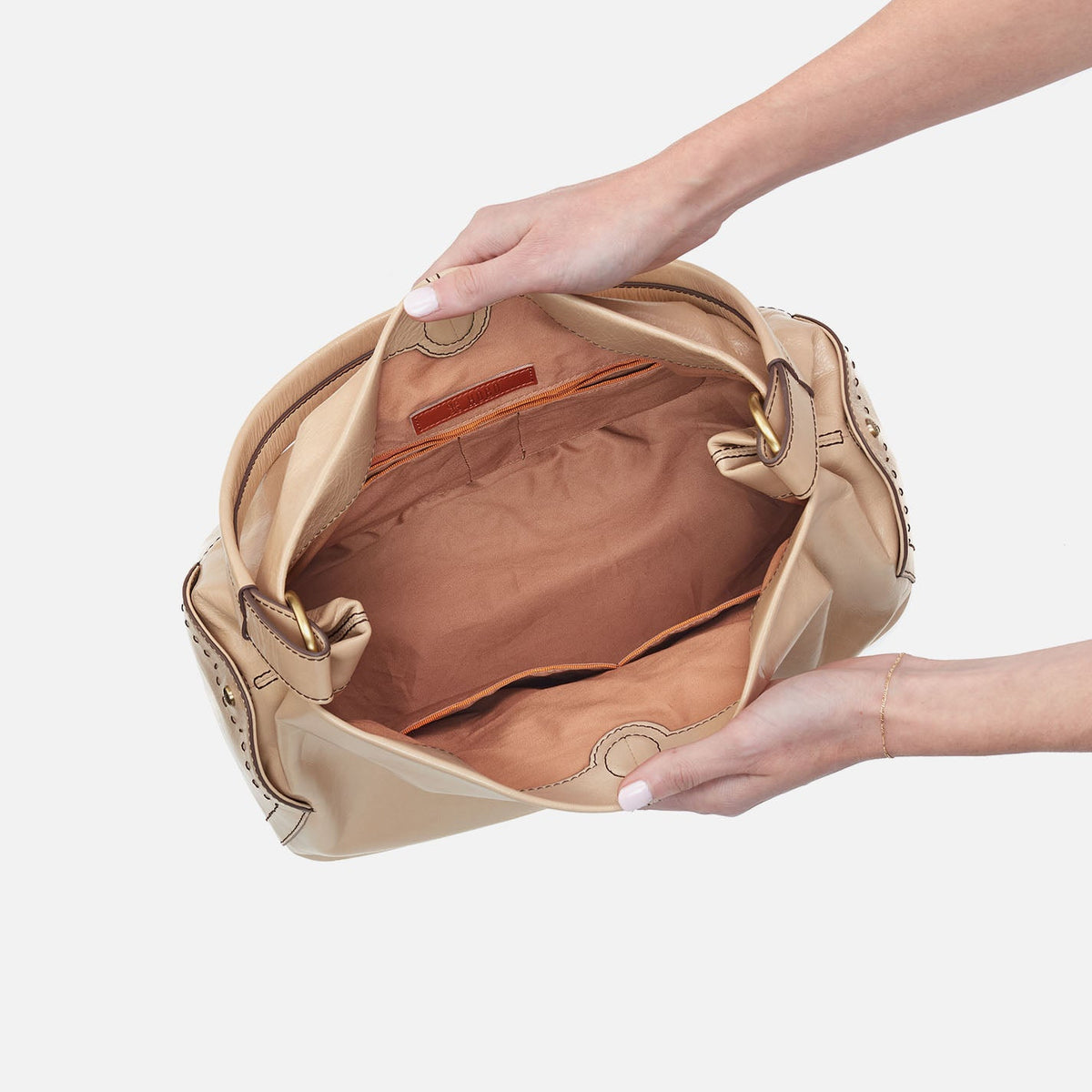 Seneca Shoulder Bag In Polished Leather - Sand | HOBO Recommended