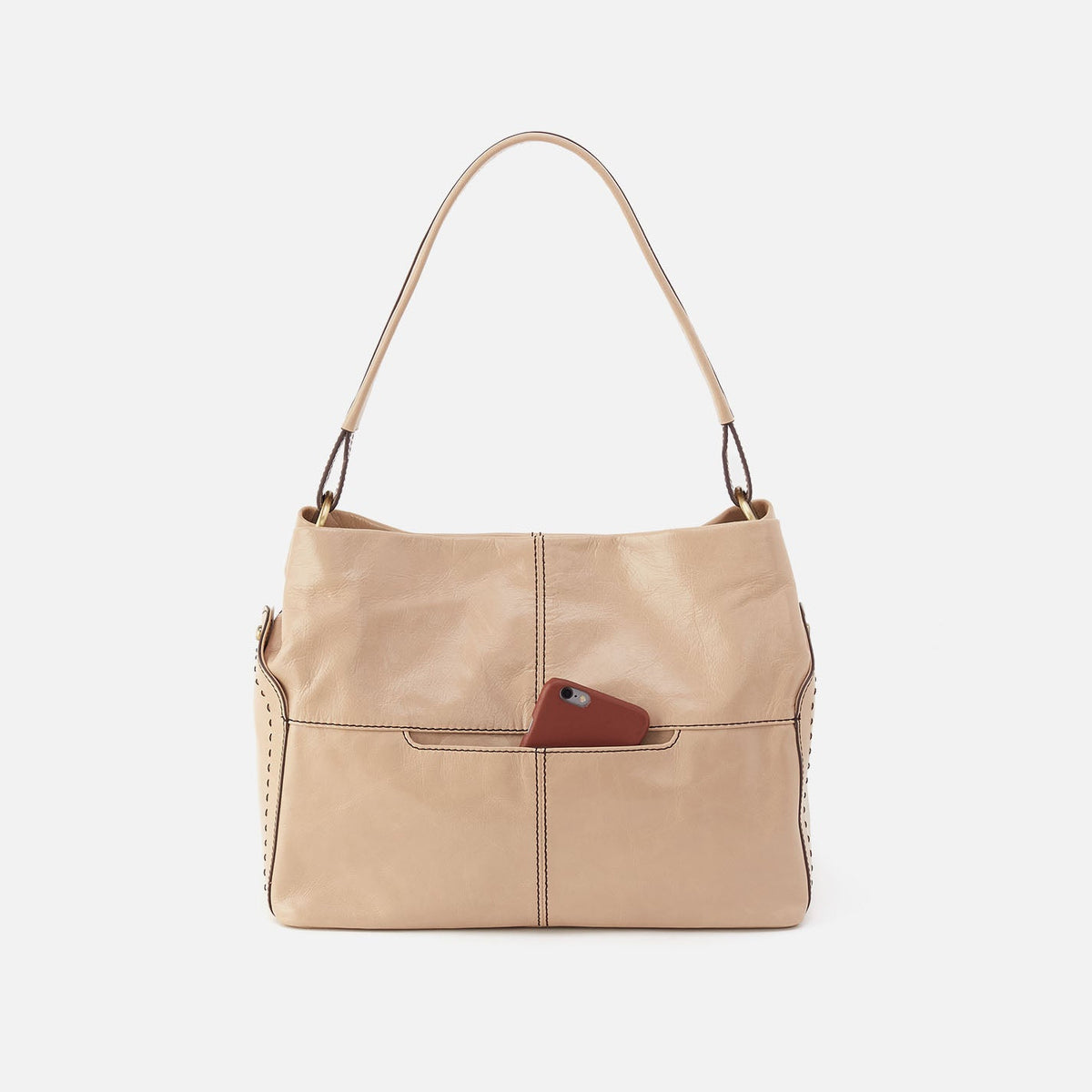 Seneca Shoulder Bag In Polished Leather - Sand | HOBO Recommended