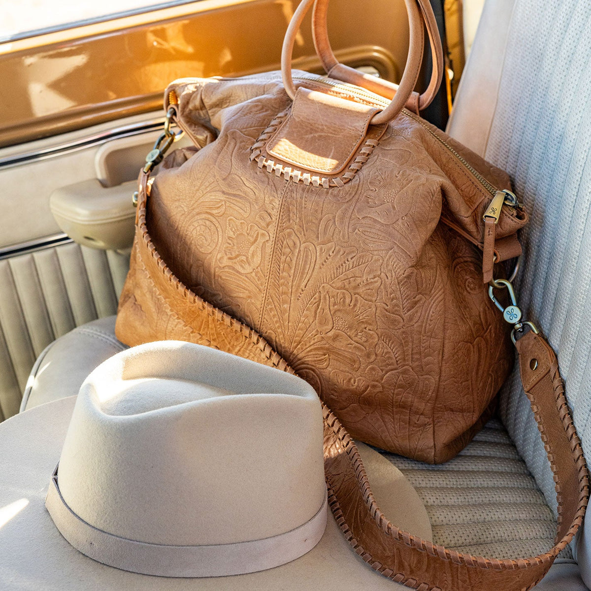 Sheila Large Satchel In Tooled Embossed Leather - Saddle Tooled Emboss | HOBO Special Offer