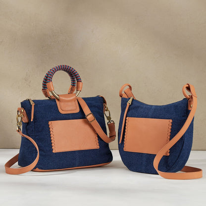 Sheila Medium Satchel In Denim Fabric - Dark Denim | HOBO Deals