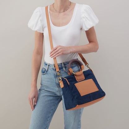Sheila Medium Satchel In Denim Fabric - Dark Denim | HOBO Deals