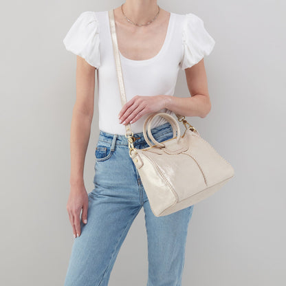 Sheila Medium Satchel In Metallic Leather - Sand Shimmer | HOBO Customer Favorite