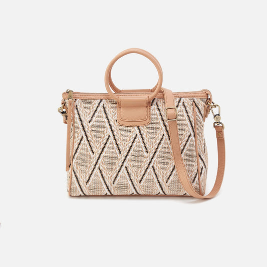 Sheila Medium Satchel In Multi Weave With Leather Trim - Cream Raffia | HOBO Value
