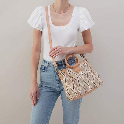 Sheila Medium Satchel In Multi Weave With Leather Trim - Cream Raffia | HOBO Value