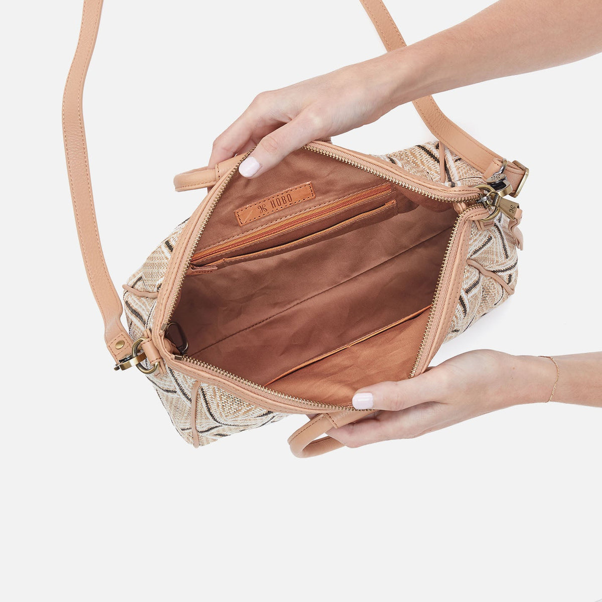 Sheila Medium Satchel In Multi Weave With Leather Trim - Cream Raffia | HOBO Value