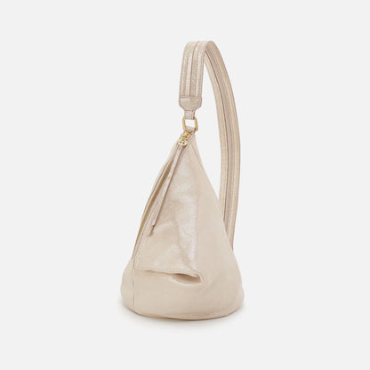 Sway Small Sling In Metallic Leather - Sand Shimmer | HOBO Latest