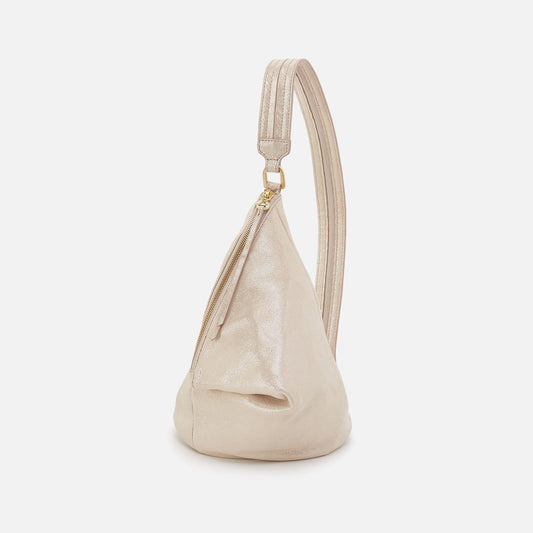 Sway Small Sling In Metallic Leather - Sand Shimmer | HOBO Latest