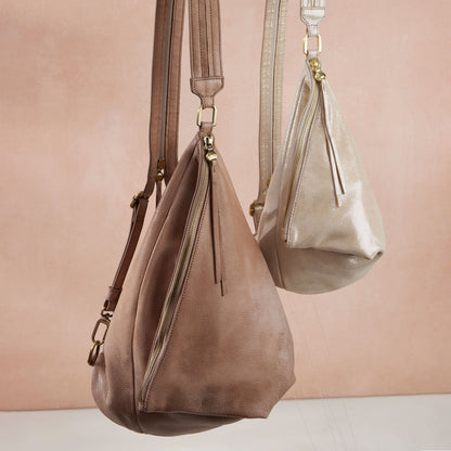 Sway Small Sling In Metallic Leather - Sand Shimmer | HOBO Latest