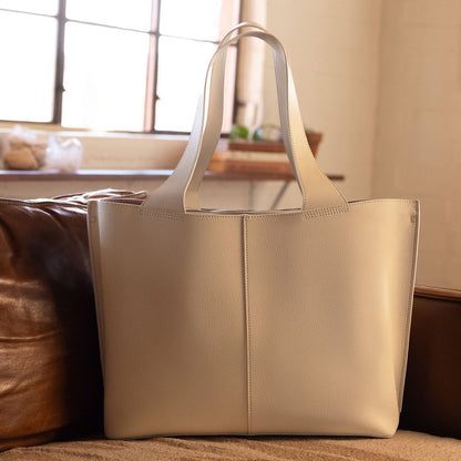 Vida Large Tote in Micro Pebbled Leather - Almond | HOBO Featured