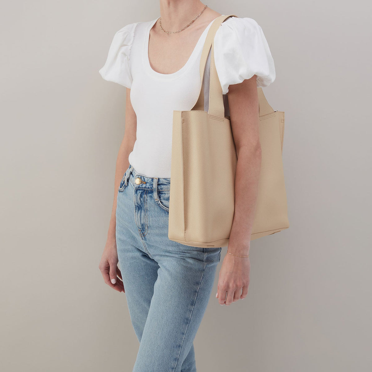 Vida Large Tote in Micro Pebbled Leather - Almond | HOBO Featured