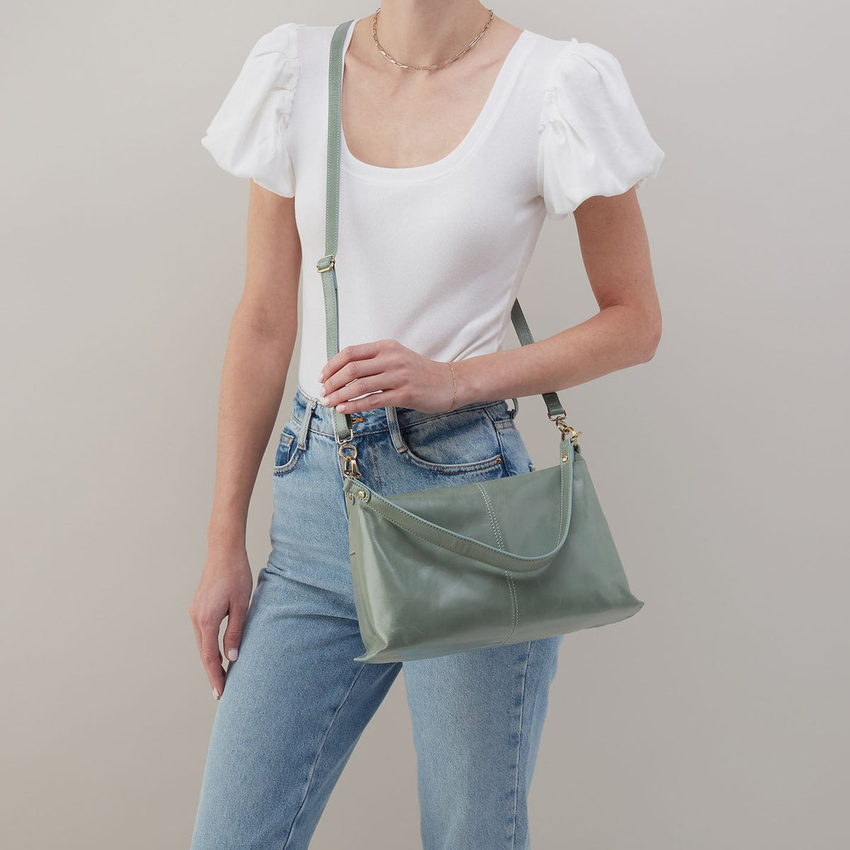 Avon Shoulder Bag In Polished Leather - Jade | HOBO Recommended