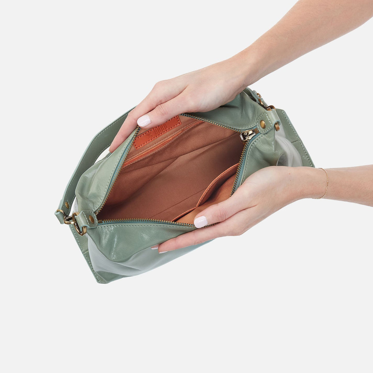 Avon Shoulder Bag In Polished Leather - Jade | HOBO Recommended