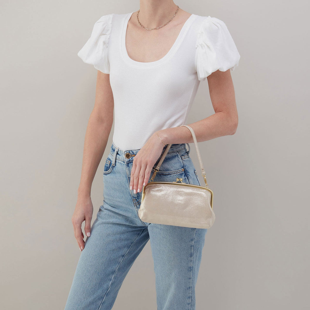 Cora Wallet Crossbody In Metallic Leather - Sand Shimmer | HOBO Top Pick