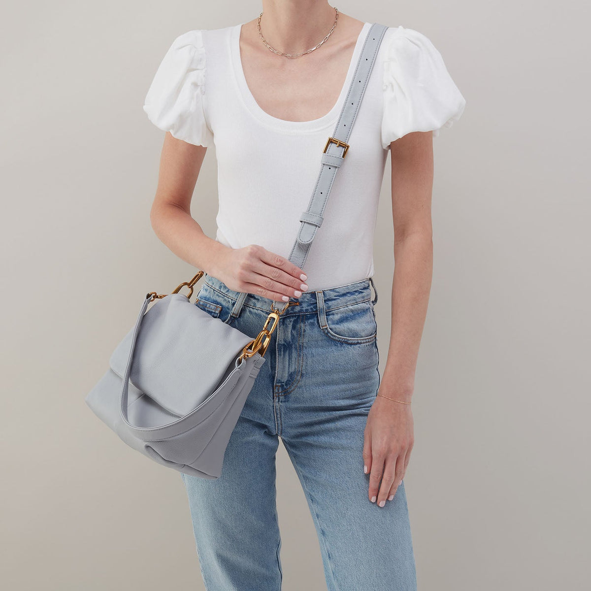 Harley Convertible Shoulder Bag In Pebbled Leather - Blue Pearl | HOBO New