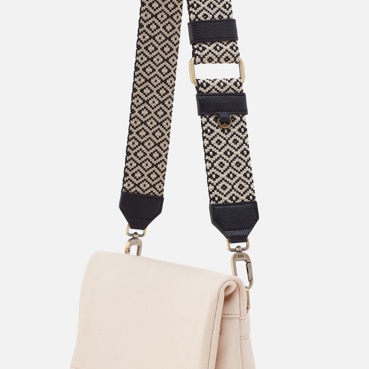 Webbing Strap In Webbing Fabric With Pebbled Leather Trim - Black | HOBO Sale