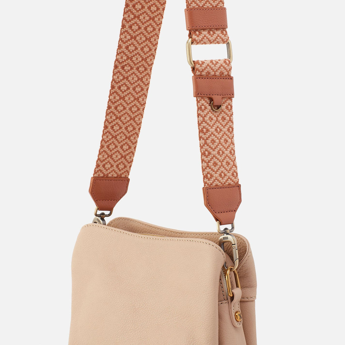 Webbing Strap In Webbing Fabric With Pebbled Leather Trim - Desert Sun | HOBO Best Seller