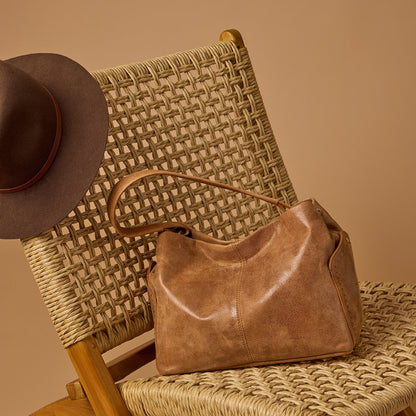 Seneca Shoulder Bag In Buffed Leather - Whiskey | HOBO Recommended