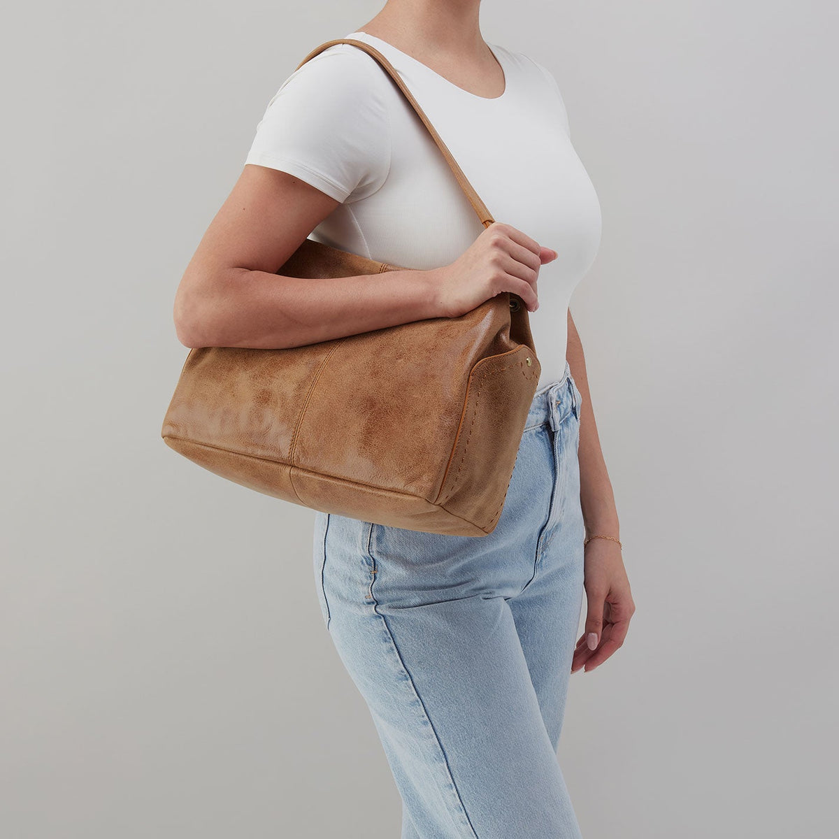 Seneca Shoulder Bag In Buffed Leather - Whiskey | HOBO Recommended