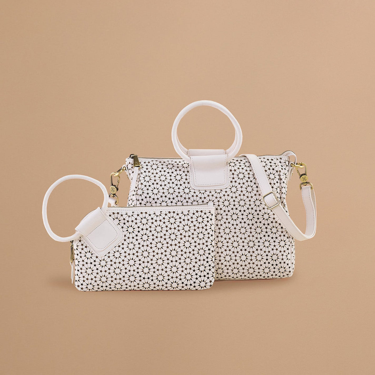 Sable Wristlet In Perforated Leather - Ecru Daisy Perf | HOBO Classic