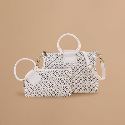 Sable Wristlet In Perforated Leather - Ecru Daisy Perf | HOBO Classic