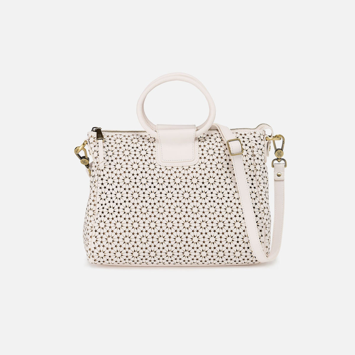 Sheila Medium Satchel In Perforated Leather - Ecru Daisy Perf | HOBO Trusted