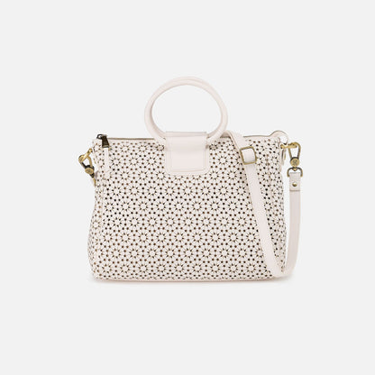 Sheila Medium Satchel In Perforated Leather - Ecru Daisy Perf | HOBO Trusted