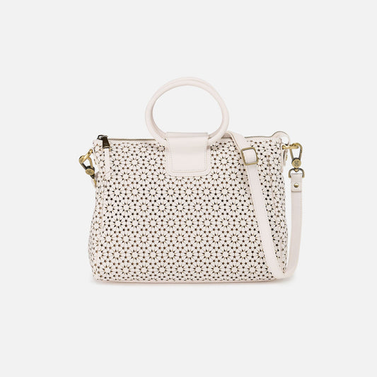 Sheila Medium Satchel In Perforated Leather - Ecru Daisy Perf | HOBO Trusted