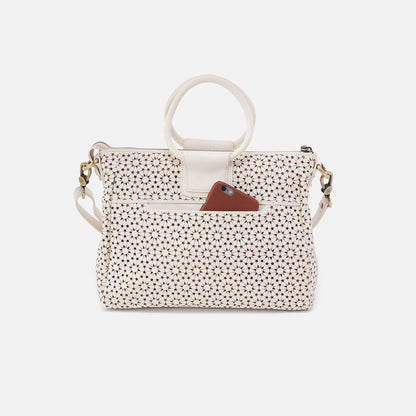 Sheila Medium Satchel In Perforated Leather - Ecru Daisy Perf | HOBO Trusted