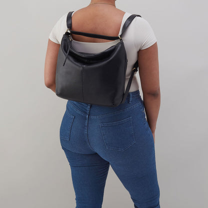 Emily Convertible Backpack In Pebbled Leather - Black | HOBO New