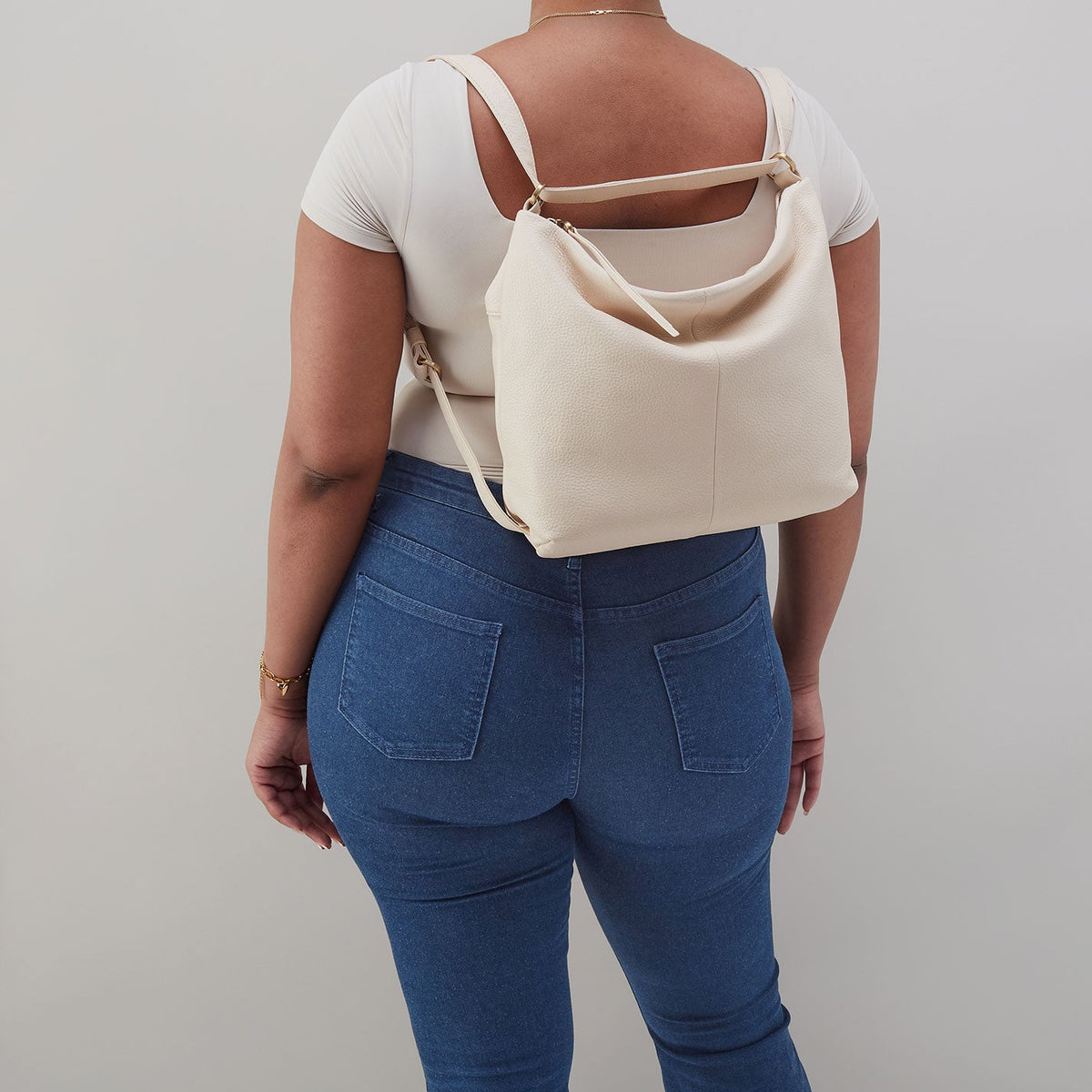 Emily Convertible Backpack In Pebbled Leather - Cream | HOBO New