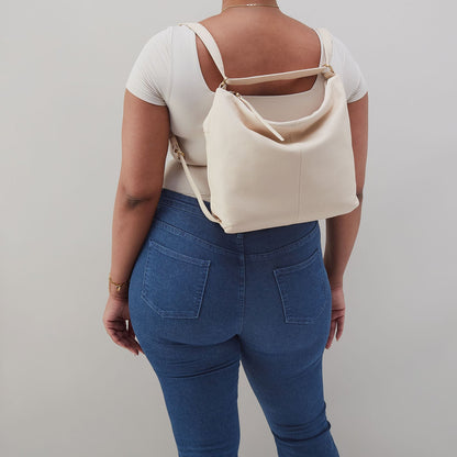 Emily Convertible Backpack In Pebbled Leather - Cream | HOBO New