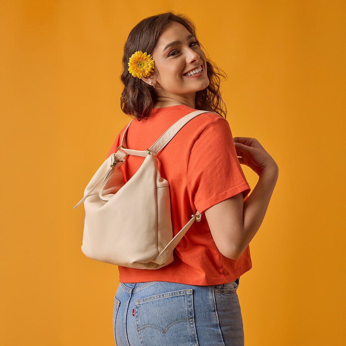 Emily Convertible Backpack In Pebbled Leather - Porcini | HOBO Great Value