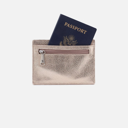 Euro Slide Card Case In Metallic Leather - Cameo Quartz | HOBO Everyday