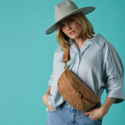 Hunter Medium Belt Bag In Buffed Leather - Whiskey | HOBO Classic