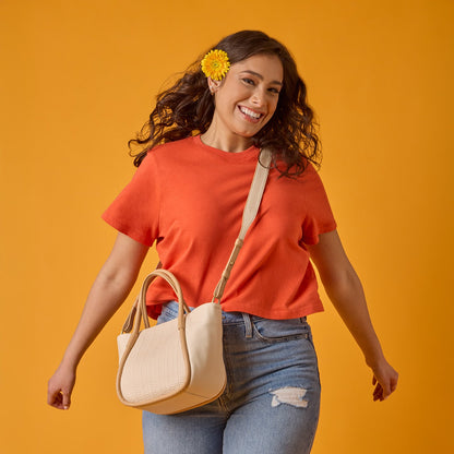 Margot Satchel In Pebbled Leather - Cream | HOBO Trending